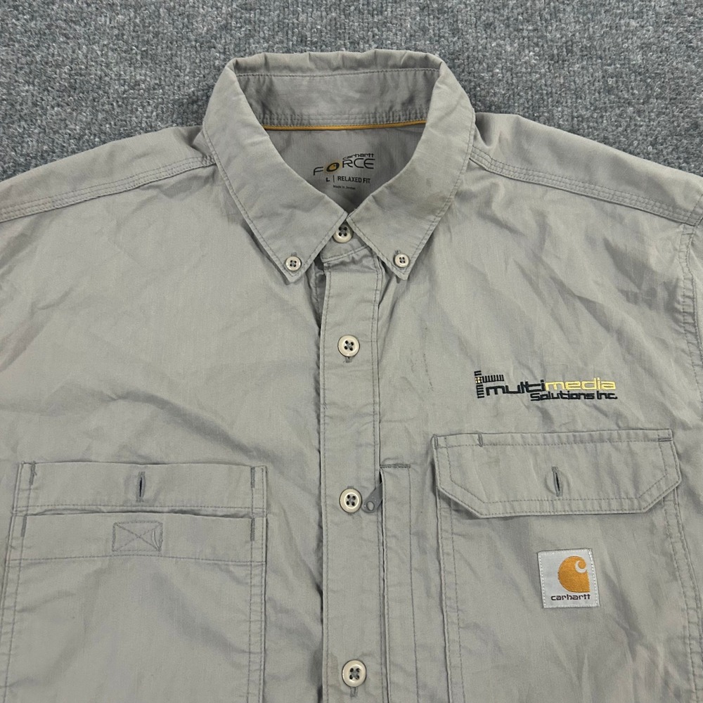 Carhartt Shirt Mens Size L Grey Force Relaxed Fit Ripstop Long Sleeve Workwear